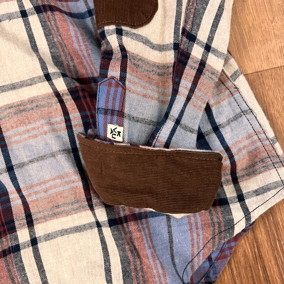 Kavu Flannel Blue Brown Plaid Corduroy Elbow Patch Outdoor Size XL - Picture 2 of 11